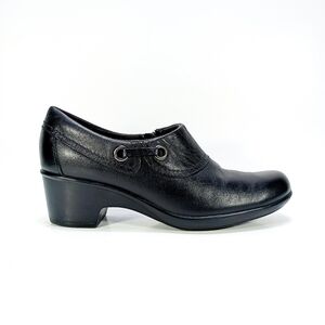 Clarks Genette Danby Womens 9 Black Leather Side Zip Block Heel Slip On Shoes
